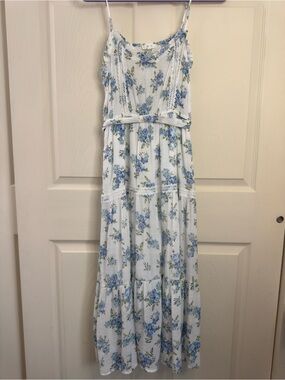 mine White Dress with Blue Floral Print Sz Med Summer light cottagecore coquette